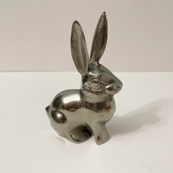 Vintage Metal Bunny Rabbit Figure 5 Inch Tall Made in Korea Figurine - Picture 1 of 13
